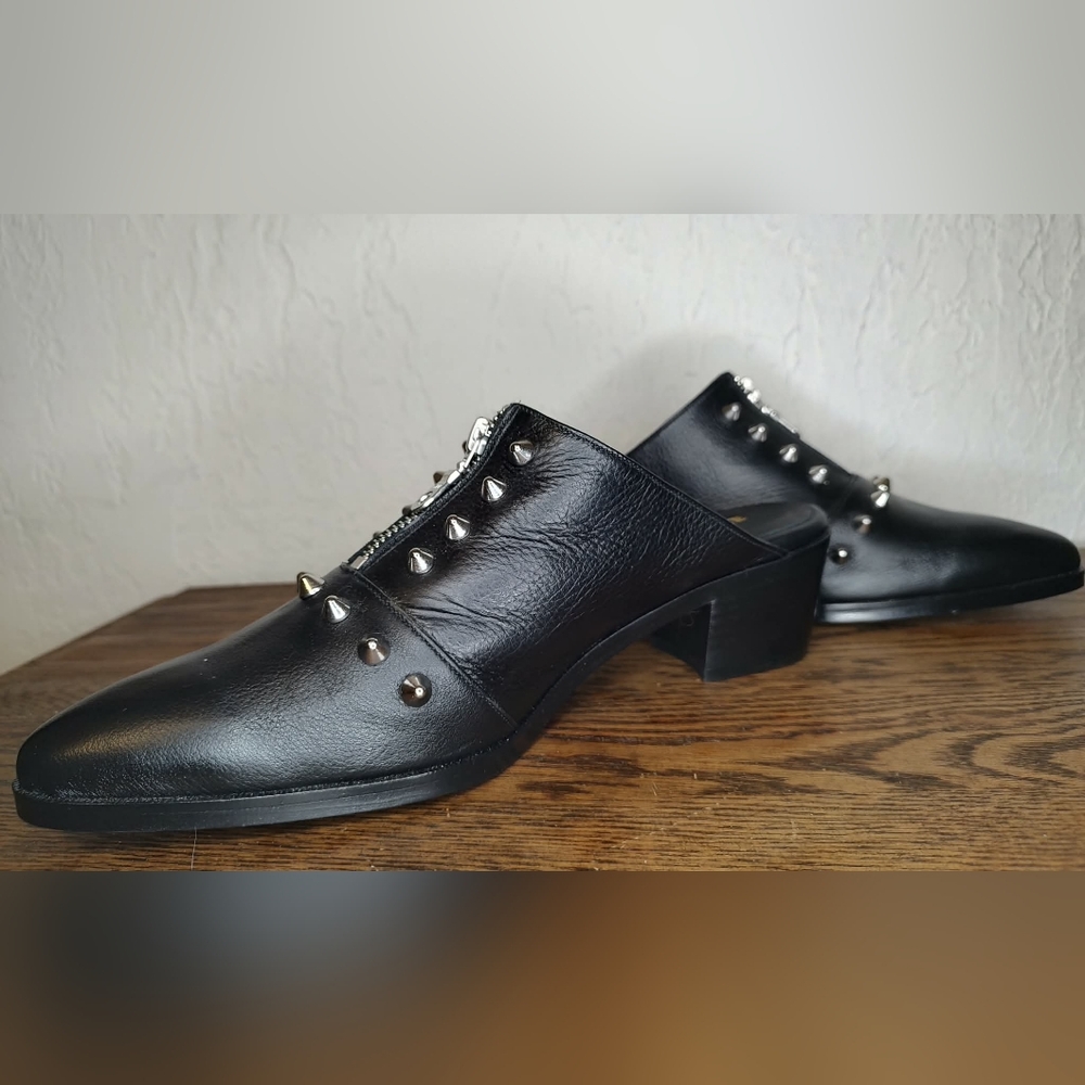 Modern Vice Vicious Black Italian Leather Studded Mules Goth Punk Industrial - Picture 3 of 11